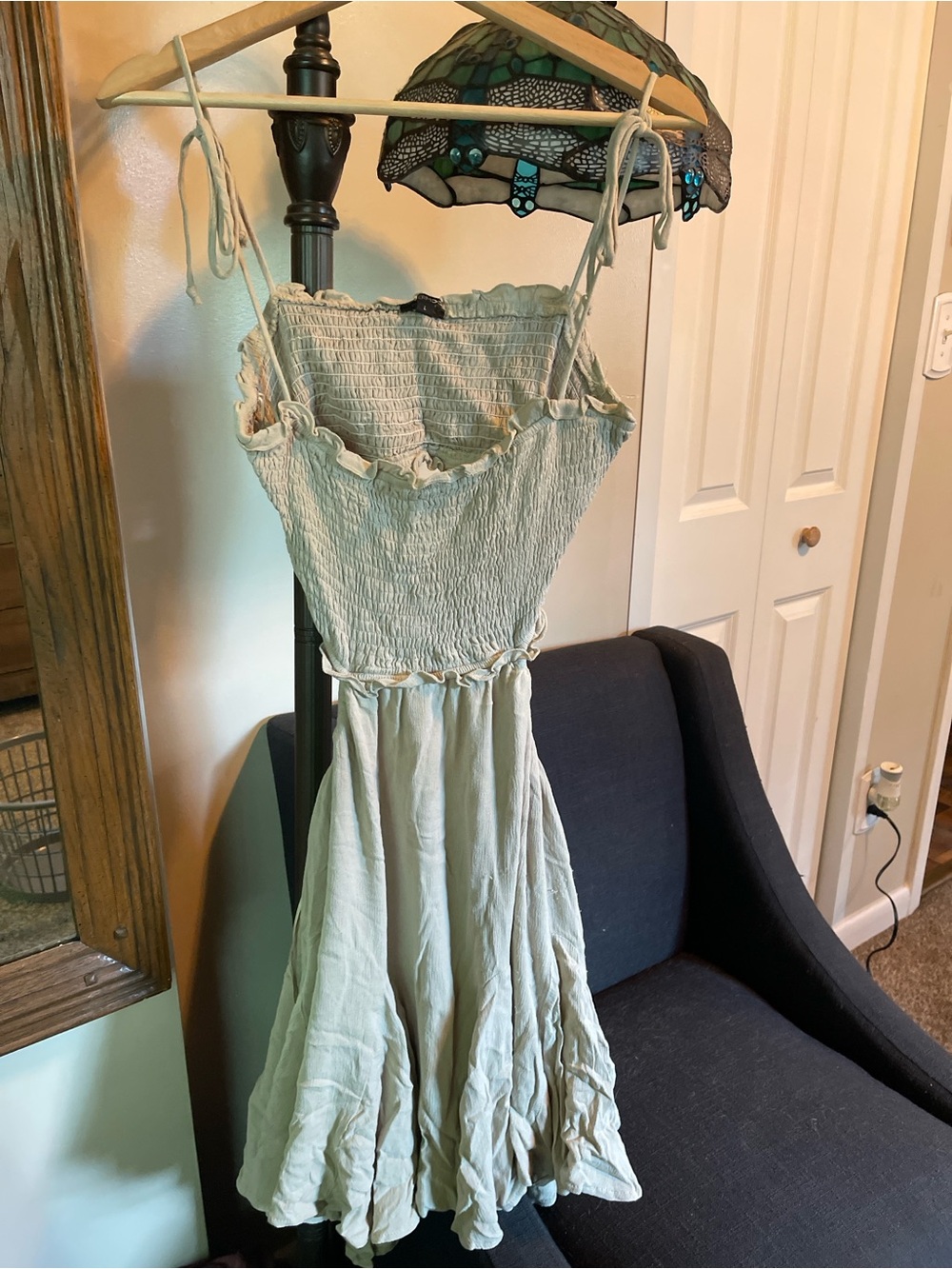 Papermoon Light Sage Green Smocked Mini Sundress